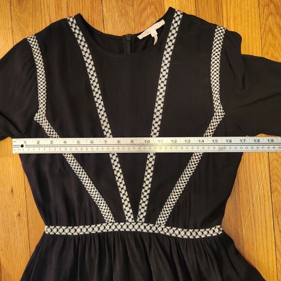 Maje Risea Unique Black + White Dress, Fit & Flare Embroidered Trim Sz 2 (6-8) M - Picture 7 of 10